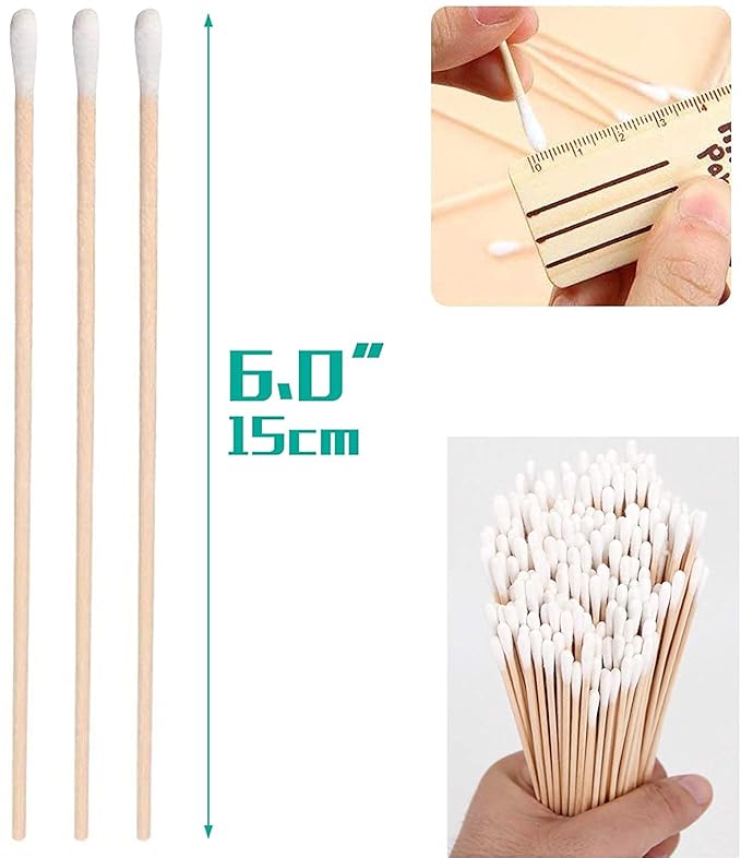 200 PCS 6 Inch Extra Long Cotton Swabs with Wooden Handles - Long Stem Cotton Swabs Tipped Applicator Tool for Makeup, Eye Ear Eyeshadow Removal, Jewelry Cleaning, Personal & Pets Care