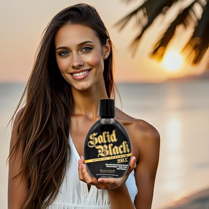 Millennium Tanning Solid Black Special Reserve 200X, Tanning Lotion w/Tattoo Protector, 13.5 Ounces