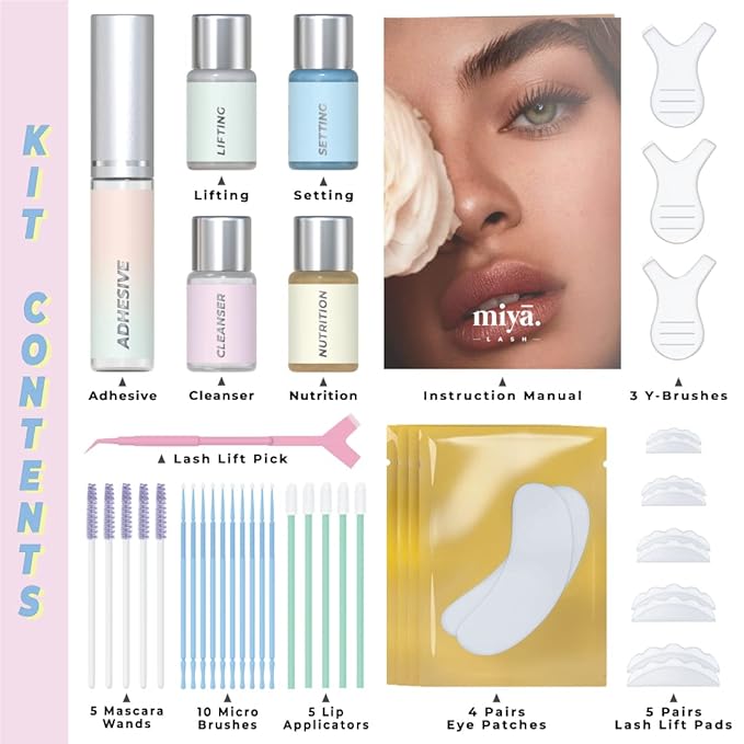 Keratin Lash Lift Kit | Eyelash Perm Kit | Semi-Permanent LVL Curling & Lifting Eyelashes | Lasts Up to 6 Weeks | Includes All Tools | Home & Salon Use | Vegan Eyelash Lift Kit | Miya Lash