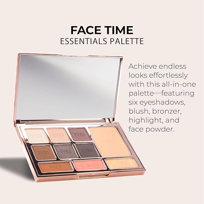 LUMINESS Face Time All In One Makeup Kit - Includes Face Palette, Airbrush Foundation, and Makeup Brush - Long-Wearing, Silky, Soft, Easy to Blend, 3-PC Make Up Set (10 - Tan)