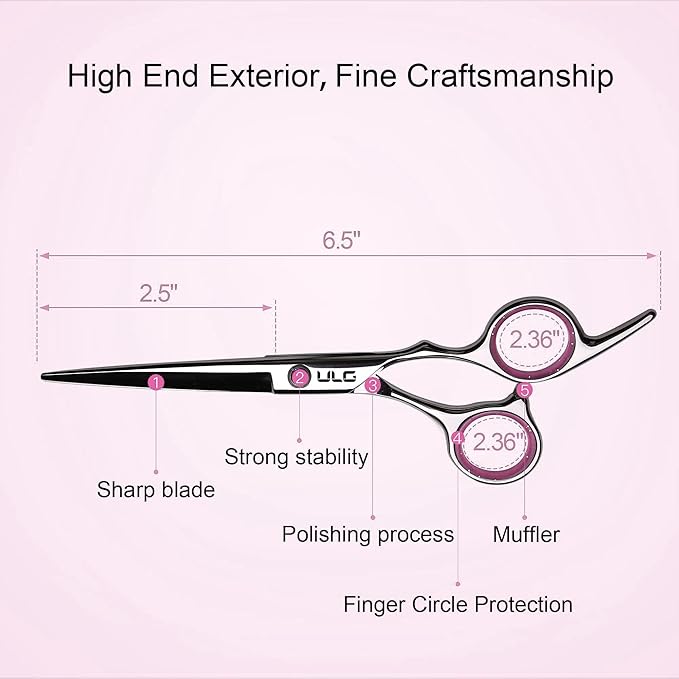 Hair Cutting Scissors Thinning Shears Kit ULG Professional Hairdressing Texturizing Salon Razor Edge Scissor Japanese Stainless Steel 6.5 inch Pink