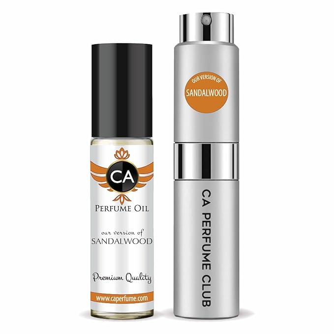 CA Perfume Duo Impression of Sandalwood For Women And Men Perfume Layering Set Long Lasting Travel Size EDP + Body Oil Roll-On Bottle 0.27 Fl Oz+0.33 Fl Oz