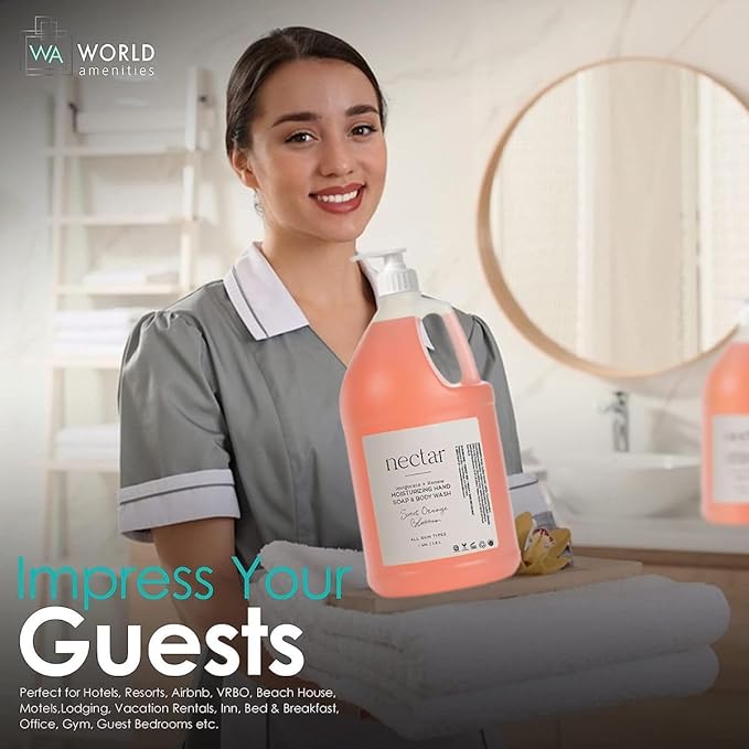 World Amenities - Nectar Hand Soap and Body Wash | 1 Gallon, 3.8L | Sweet Orange Blossom Refill Bottle With Pump, Hotel Amenities, Airbnb Rentals, Suitable for All Skin Types - 1 Gallon Pack