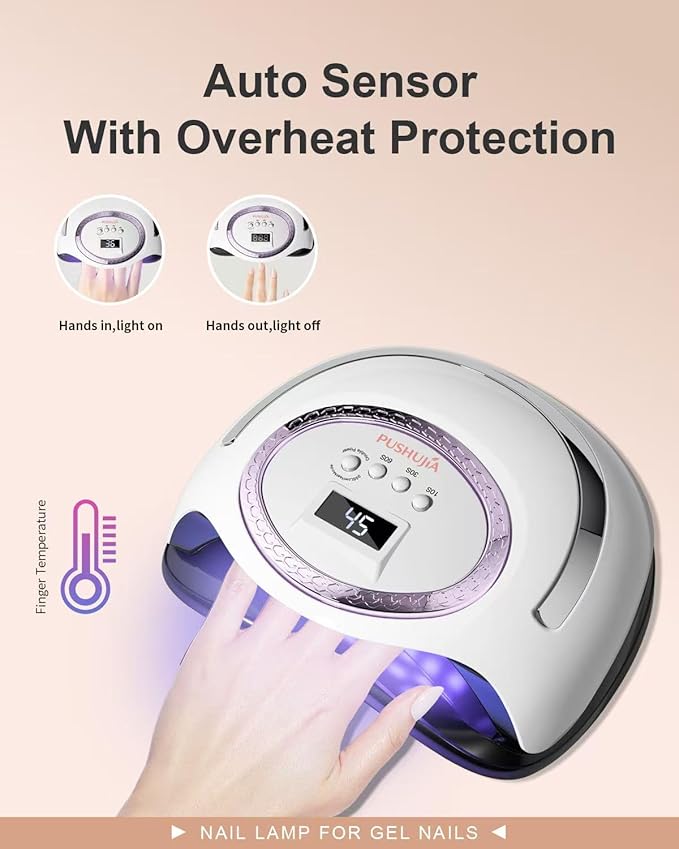 288W Professional Nail Lamp with 66 LEDs & Smart Sensor - Digital Display 4 Timer Settings Fast Curing UV LED Light for Gel Polish Hands and Feet