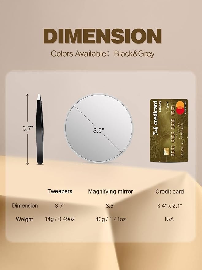 20X Magnifying Mirror with 2 Suction Cups, 3.5 inches Magnified Makeup Mirror and Slant Tweezers,Grey,1PC