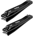 2PCS Nail Clippers Set, Heavy Duty Black Matte Stainless Steel nail Clipper with Nail File, Ultra Sharp Fingernail and Toenail Clipper Cutters,Clipper Tools for Men & Women