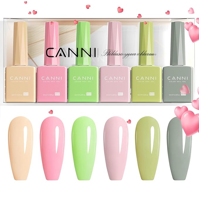 CANNI 6Pcs 9ml Pastel Gel Nail Polish Set- Pink Green Gel Polish Kit Candy Colors DIY at Home Salon Christmas New Year's Gifts for Girls