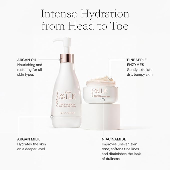 Josie Maran Argan Milk Body Care Gift Set - Intense Hydration Body Serum + Night Cream with a Lightweight Texture - Fast-Absorbing Skin & Body Care Set with Pure Argan Oil (2 Count)