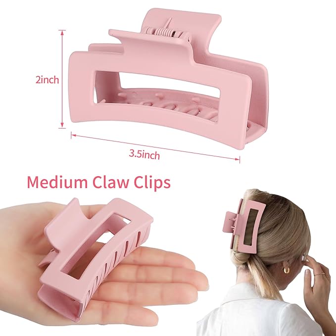 Square Hair Clips 3.5 Inch Medium Claw Clips Rectangle Hair Claw Clips 6 Pack Rubber Paint Jaw Non-Slip Thick Hair Accessories for Women Girls -Brown Colorful