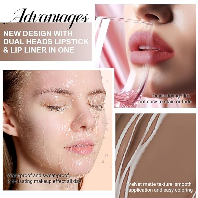 evpct 1Pcs True Nude Matte Lip Liner & Liquid Lipstick Stain Makeup Set for Women, Nude Lip Liner Stain Long Lasting Waterproof Smudge Proof, Cruelty Free Liquid Lip Stick Makeup 24 hours originales