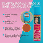 Jerome Russell Temporary Hair Color Spray, Roman Bronze - Intense Spray-On Temporary Hair Color, Fast-Drying, Non-Sticky, 2.2 oz, Cruelty Free, BPA Free, Travel Size