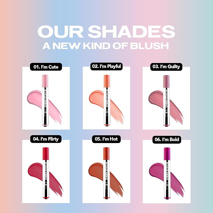 Sacheu Cheek STAY-N Liquid Blush for Cheeks — High Pigment, Buildable, Lightweight Cream Blush for Dewy & Radiant Flushed Cheeks — Long-lasting & Cruelty Free (I'm Cute)