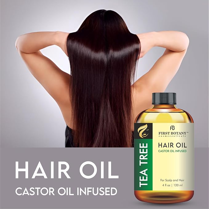 First Botany, Tea Tree Castor Oil Encourages Hair Growth, Scalp & Hair Strengthening Serum, Nourishing Treatment for Split Ends, Dry Scalp, Safe for All Hair Types, 4 fl oz