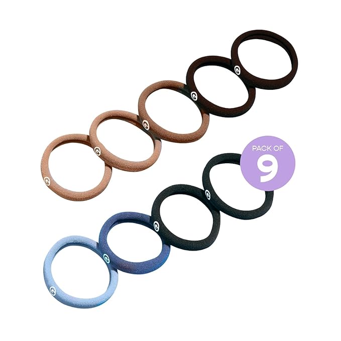 Gimme Beauty Medium Hold Hair Bands - Seamless Nylon & Spandex Ties for All Hair Types - Damage-Free, Comfort Fit Ponytail Holders - No-Crease Elastic Bands for Daily Use - Neutrals, 9 Pack