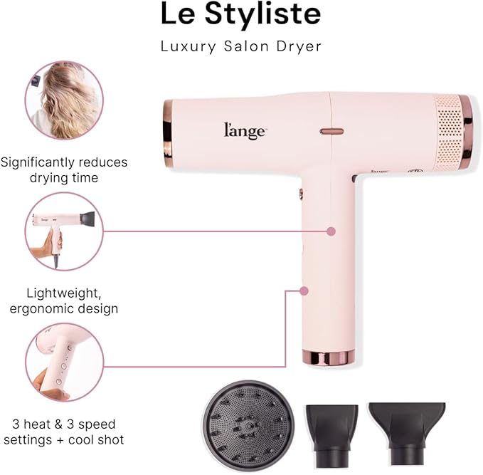 L'ANGE HAIR Le Styliste Luxury Hair Dryer | Quiet Brushless Blow Dryer with Diffuser | 1875 Watts for 4X Faster Drying | Hairdryer with 3 Heat & Speed Settings | Best Hair Dryers for Blowouts