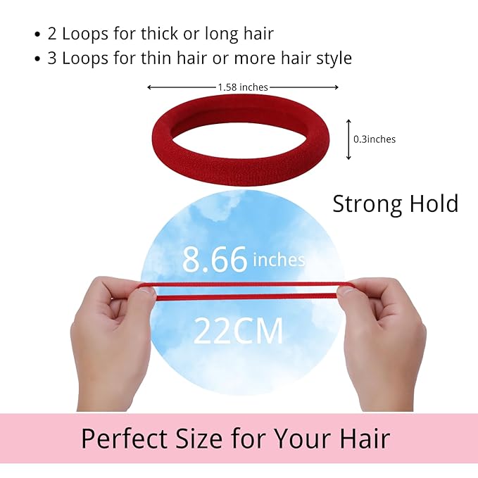 LuSeren 120 Pcs Red Hair Ties for Women, No Damage Soft Seamless Nylon Hair Elastics for Thick Hair,Ponytail Holders,6 Gradient Red Hair Accessories