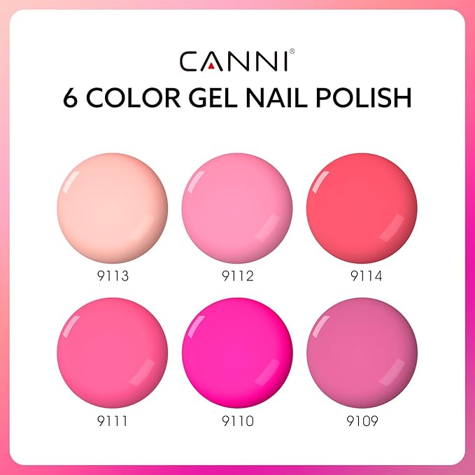 CANNI 6 Colors 9 ML Hema-Free Pink Gel Nail Polish Set, Hot Pink Purple Gel Polish Kit Light Baby Neon Colors, Soak Off LED Manicure Kit DIY at Home Salon Gifts