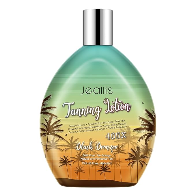 Jeallis Extreme Dark Tanning Lotion Accelerator for Indoor Tanning Beds & Outdoor Sun Tan with Bronzer to Get Dark Fast Tan, Bronzing Tanning Lotion with Tattoo Protecting Formula, DHA Free, 13.5oz
