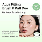THE TOOL LAB Aqua Fitting Duo, Makeup Set with Flat Foundation Brush and Liquid Foundation Puff, Portable Case with 1.1" Flat Brush, Korean Makeup