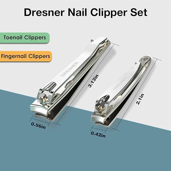 2PCS Stainless Steel Nail Clippers Set, Professional Fingernail and Toenail Clippers Wide Easy Press Lever Nail Trimmer with Swing Out Cleaner File for Men and Women