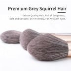 Natural Hair Makeup Brushes Set Professional, Grey Squirrel Hair Makeup Brush Set with Case, Unique Cosmetic Brushes Makeup Set, Natural Makeup Brushes, Natural Bristle Makeup Brushes -Silver