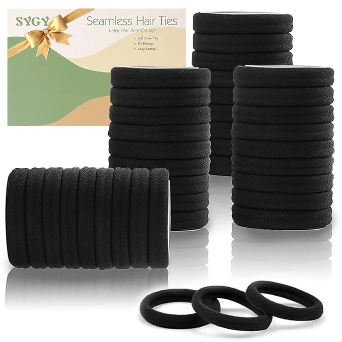 100PCS Black Hair Ties for Women, Seamless Cotton Hair Bands, No Crease No Damage Hair Tie for Thick Thin Hair, Soft Ponytail Holders Hair Accessories for Girls, Chirstmas Gifts