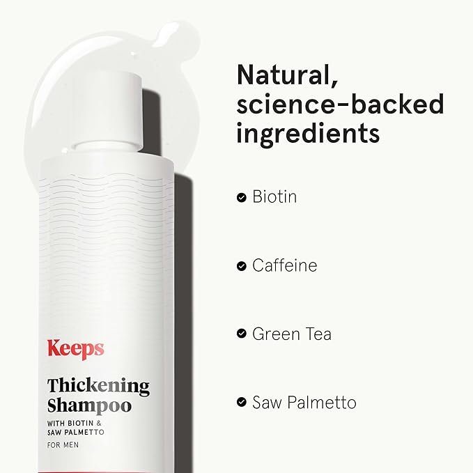 Keeps Men’s Hair Loss Shampoo with Biotin - Anti-Thinning & Hair Growth Shampoo for Men - DHT Blocker with Saw Palmetto & Caffeine for Fuller, Thicker Looking Hair - Color-Safe Products