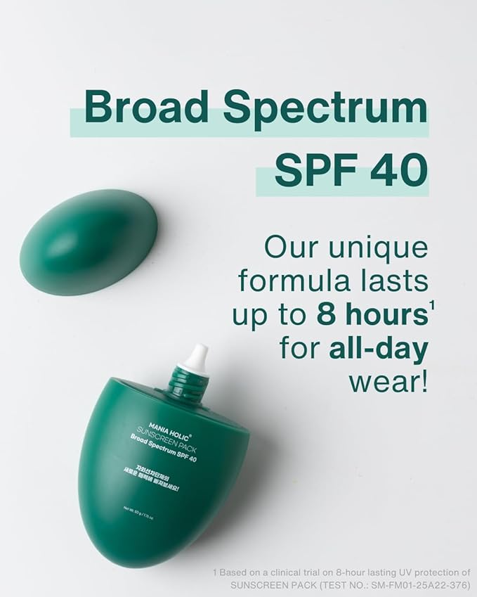 MANIA HOLIC Korean Sunscreen for Face SPF 40, No White Cast, Lightweight & Matte Finish, Makeup Primer, Non-Greasy Formula, Broad Spectrum UV Protection, Pore-Friendly, Korean Skincare,1.76 fl oz