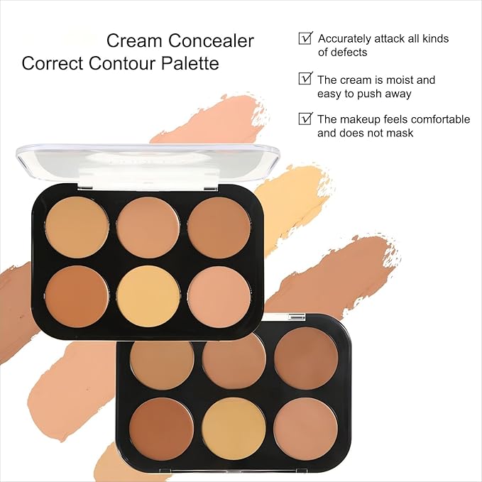 Corlo Cream Contour Palette, 6 Colors Concealer Correct Full Coverage Foundation Palette for Dark Circles Makeup (Light)