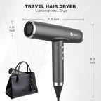 slopehill Professional Ionic Hair Dryer with Diffuser - Lightweight, Compact, Powerful & Fast Salon Blow Dryer with High Speed Brushless Motor for Travel, Women & Men (Ceramic, Dark)