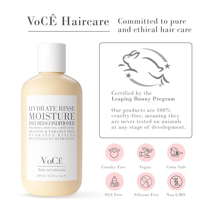 VoCÊ Haircare Natural Hydrating Conditioner - Rinse | Deep Moisturizing, Anti-Frizz, Sulfate-Free, Non-Toxic, Vegan Haircare for Women and Men with Shea Butter, White Tea, Vanilla Cactus (8.5 oz)