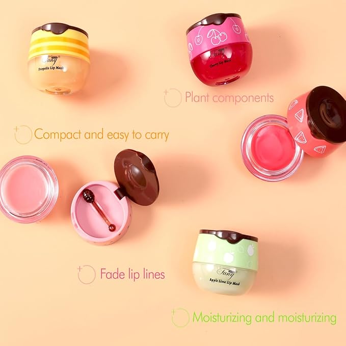4 PCS Bee Lip Balm Honey Pot,Lip Mask Propolis Moisturizing,Prevention Dry and Cracked Lip Scrubs Exfoliator Lip Wrinkle Skin Care Products (Honey & Coconut & Mint & Strawberry)
