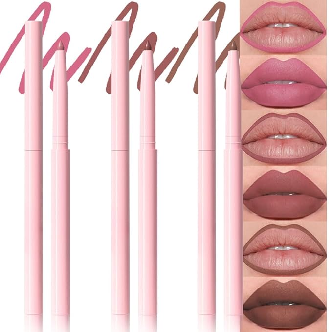 evpct 3Pcs Retractable Lip Liner Pencils Set Pack for Shaping & Sculpting Lips, Pink Chestnut Maroon Dark Taupe Brown Creamy Matte Velvet Pigmented Lip Liner lipliners Crayon Lipstick,09 + 10 + 12