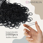 1000 Pcs 3/4 inch Black Hair Rubber Bands, Small Rubberbands Ponytail Holder no Damage Mini Tiny Hair Ties Elastics Girls Women Baby