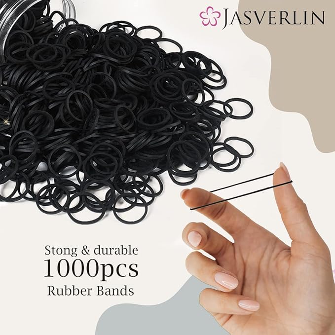 1000 Pcs 3/4 inch Black Hair Rubber Bands, Small Rubberbands Ponytail Holder no Damage Mini Tiny Hair Ties Elastics Girls Women Baby