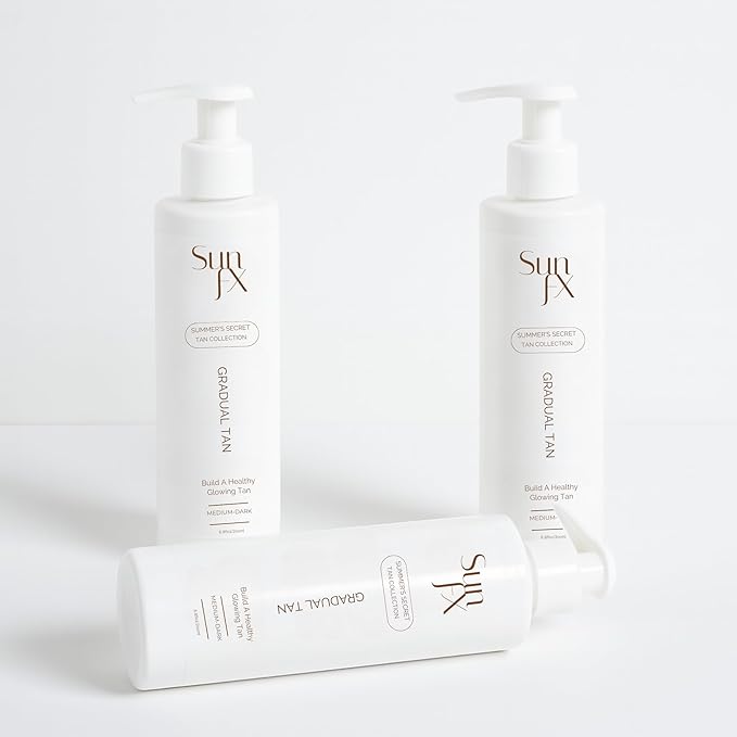 SunFX Gradual Tan Body Lotion Self Tanner | Hydrating Tan Extender Moisturizer No Odor | Build your Glow from Sunkissed to Dark | Enriched with Aloe & Vit A & E (100ml/3.38 Fl oz)