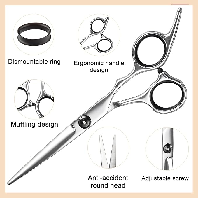 Fcysy Professional 6 Inch Hair Scissors Barber Shears, Haircutting Scissors with Comb, Salon Hair Shears for Men, Women & Pets