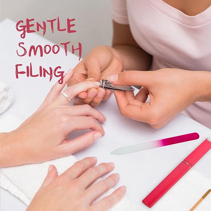 3 Pack Crystal Glass Fingernail File with Case for Natural Nail Professional Czech Glass File Double-Sided Etched Gentle Nail Care Stocking Stuffers for Women or Adults, Unique Gifts