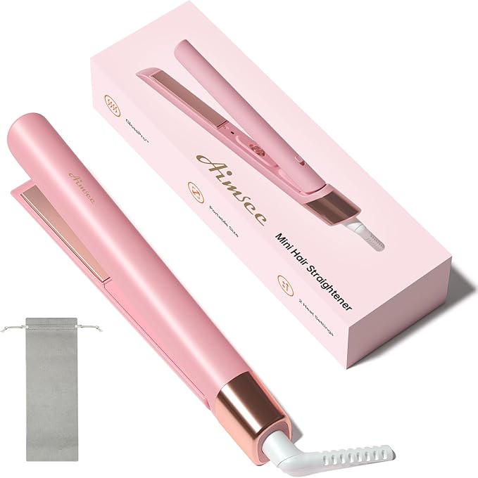 Mini Flat Iron 1 Inch Ceramic Mini Hair Straightener, Small Flat Irons for Short Hair, Curls Bangs, Dual Voltage for Travel,Dual Voltage for Worldwide Use, Pink