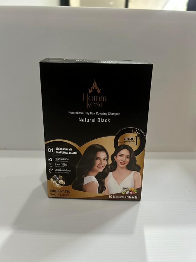 Grey Hair Covering Shampoo (6 Packet) – Premium 3-in-1 Hair Dye Shampoo For Grey Hair (Natural Black)