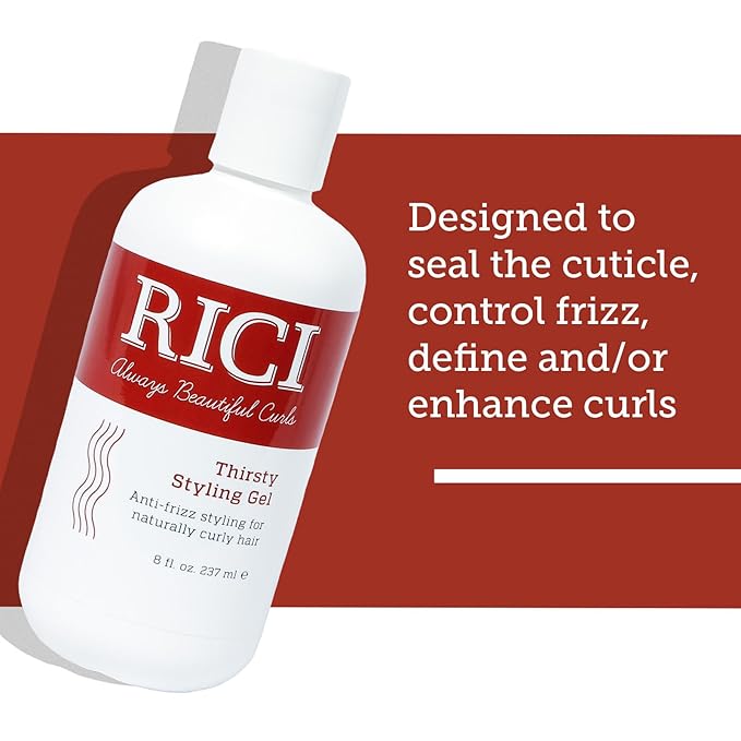 RICI 8 oz Thirsty Styling Gel for Curly Hair | Naturally Formulated to Prevent Frizz for All Types of Curly Hair | Enhances Curls | Patented Formula Made in the USA