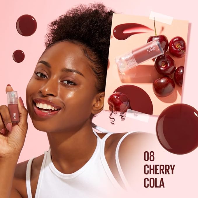 Kaja Lip Plumping - Juicy Glass 08 Cherry Cola | Hydrating, Feel Plumped and Lightweight with Vitamin Tree Fruit Oil, Vegan, Cruelty-Free, Clear Tint Stain Shine Gloss Plumper, Long Lasting