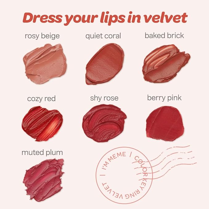 I'M MEME Color Key Ring Velvet Lip Tint - 03 Baked Brick | Long Lasting Lip Stain, Matte Finish, Smooth Texture, Kbeauty, Cute Korean Makeup, Compact, Portable Keychain, Travel-Friendly, Gift, 2.8g