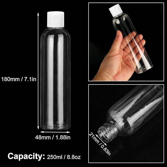 25 Pack 8 oz Plastic Bottles with White Top Caps, Clear Empty Bottles, Cosmetic Containers for Lotion and Shampoo, Cream, Travel-Friendly Bottles, BPA-Free for Liquids and Personal Care