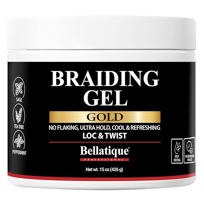 GOLD Braiding Gel Maximum Hold for LOC & Twist - No Flaking, No Whitening, Fast Drying, High Shine, Cool & Refreshing, Long Lasting Hold (15 oz)