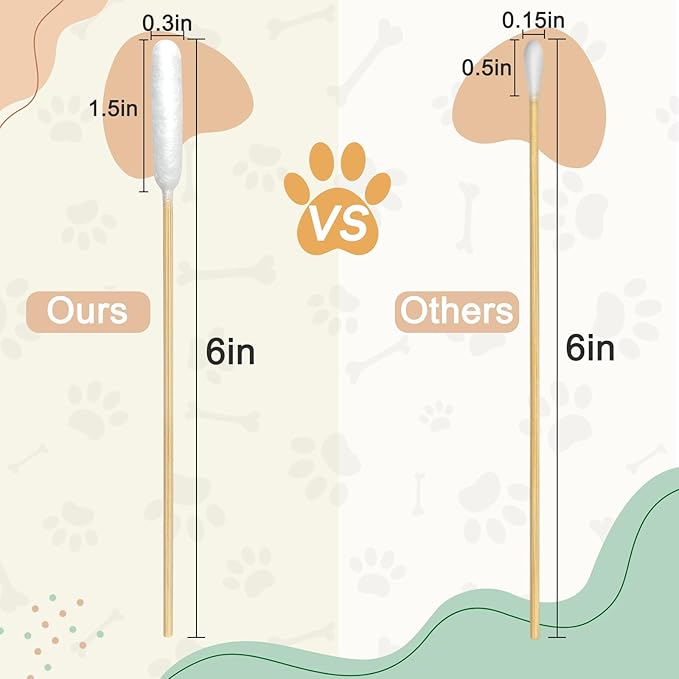 200 PCS Dog Ear Cleaning Kit; 6-Inch Large Cotton Swabs for Gentle & Effective Cleaning. Safe and Hygienic Pet Ear Cleaning Solution