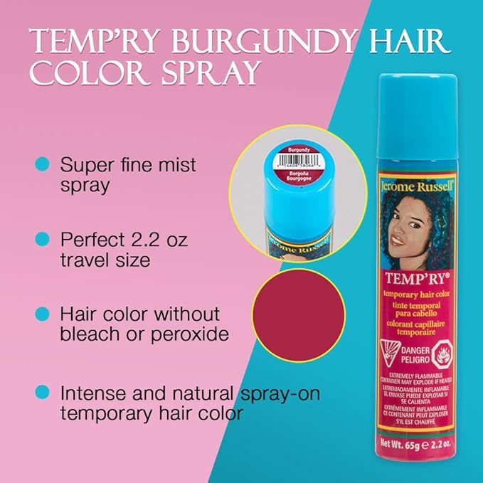 Jerome Russell Temp'ry Spray-on Burgundy Hair Color, 2.2oz x 3 pack