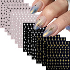 12 Sheets Gold Star Nail Art Stickers Decals 3D Self Adhesive Gold White Black Star Design Nail Art Decal Supplies Accessories for Women Acrylic Manicure DIY Decoration