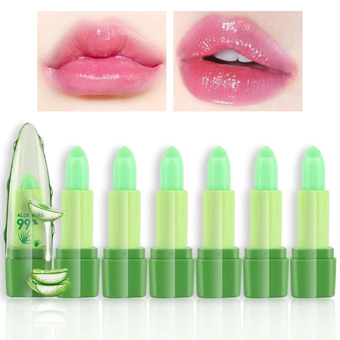 BINGBRUSH Aloe Vera Color Changing Lipstick Queen,Long Lasting Lip Care Nutritious Plumper Lip Balm Moisturizer Magic PH Temperature Color Change Lip Gloss Makeup Set for Women
