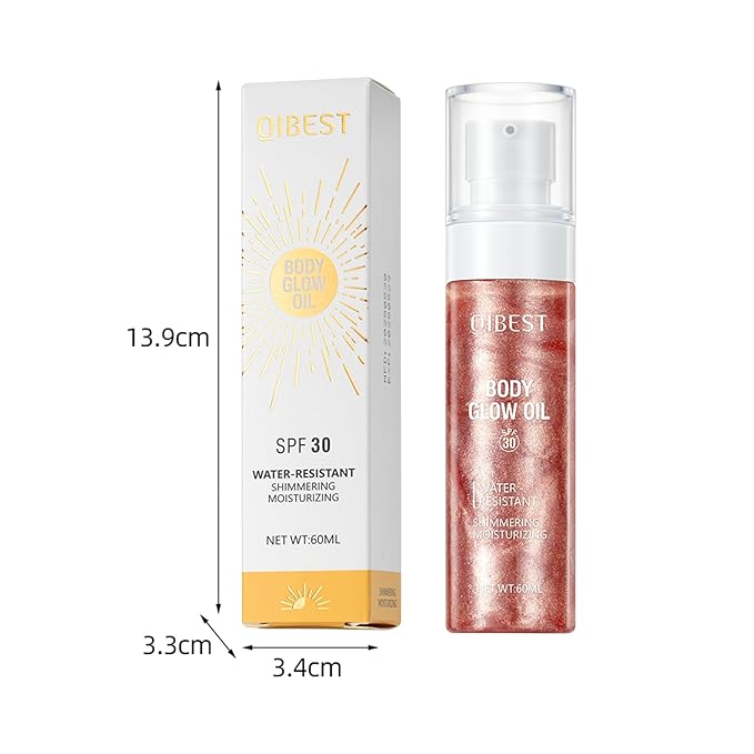 60ml Shimmer Body Oil – Illuminating Sunscreen SPF 30 Body Glow Oil with Radiant glitter, Lightweight Moisturizer for Highlighted Skin, Non-Greasy, Water-Resistant Summer Glow Enhancer (02# RoseGold)
